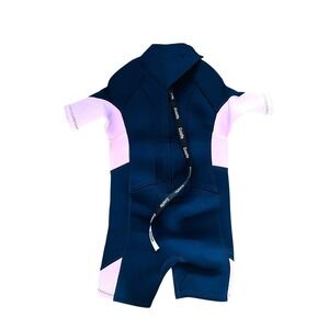 NEW Goldfin Wetsuit Short Sleeve Swimsuit Neoprene Pink Blue‎ Kids Size 2